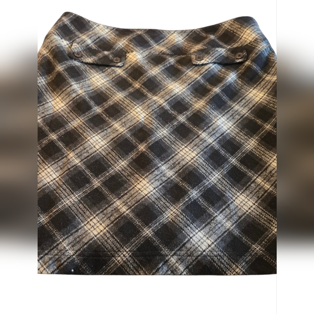 Sahalie Black and White Plaid, Wool look Skirt Size 12